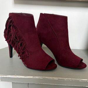 Burgundy Fringe Ankle Booties